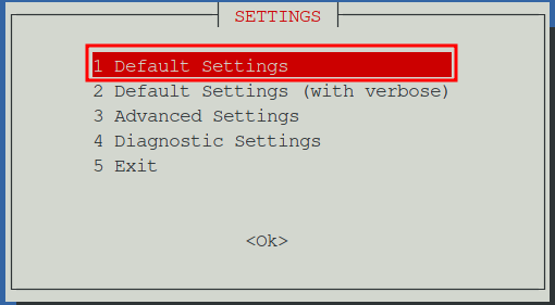 Helper script settings menu showing Default Settings highlighted and Advanced Settings as an alternative option for configuring LXC resources