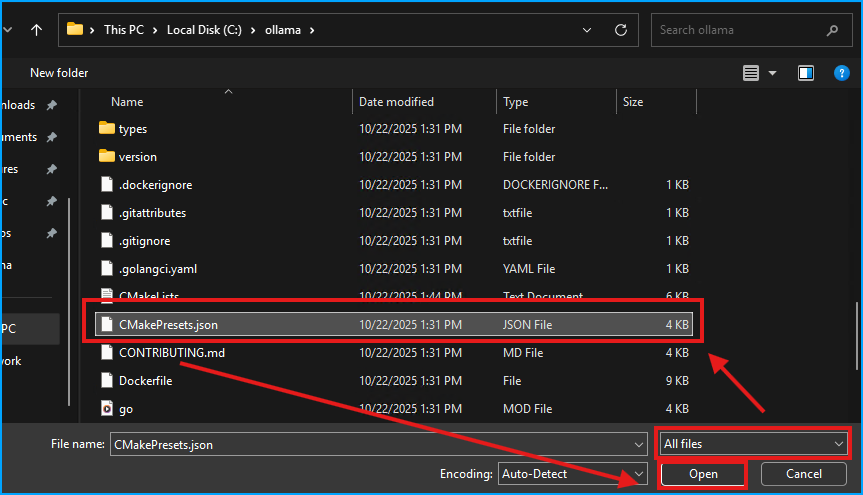 Notepad Open CMakePresets.json
