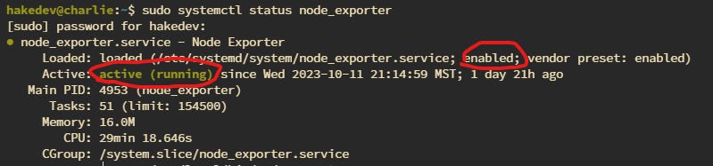 Node Exporter Service Status Enabled and Active