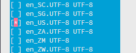 Locale selection showing UTF-8 options