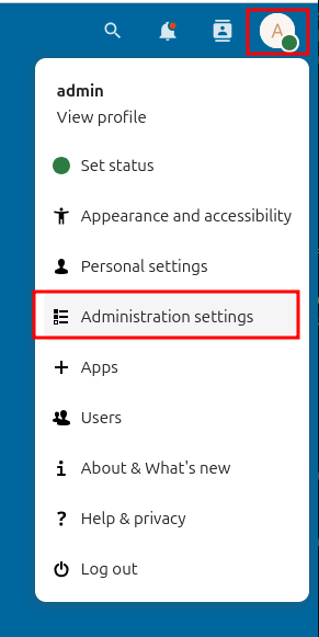 Nextcloud Administration settings menu