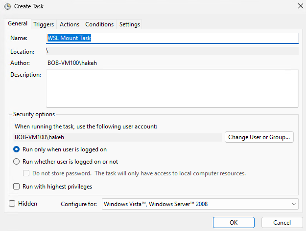 Task Scheduler Create Task General Tab