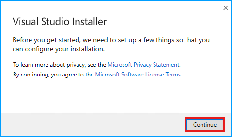 Visual Studio Installer Continue