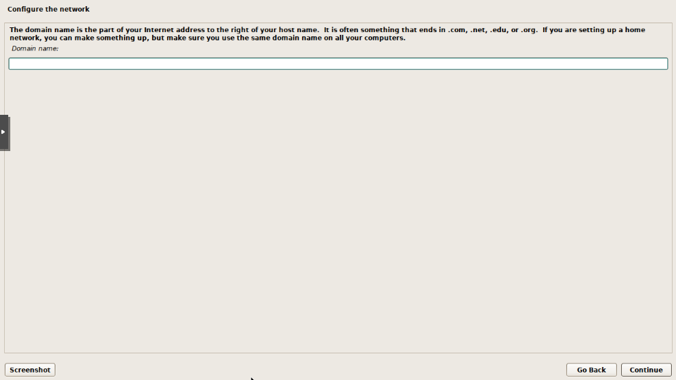 Debian installer domain name configuration with the field left blank