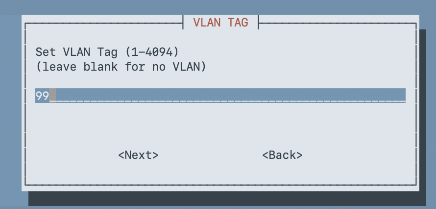 VLAN Tag dialog with 99 entered