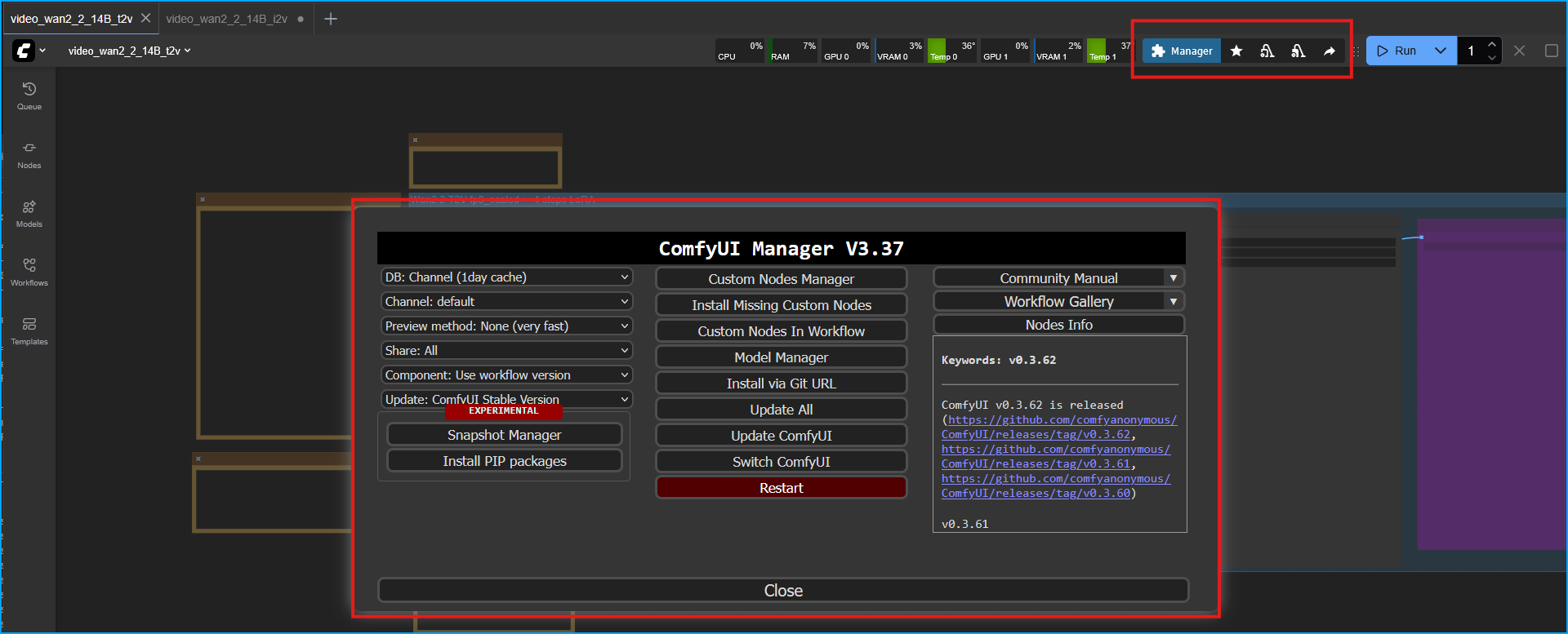 ComfyUI Manager V3.37 Dialog