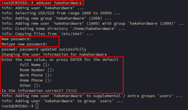 Terminal output of adduser command creating new user on Ubuntu Noble