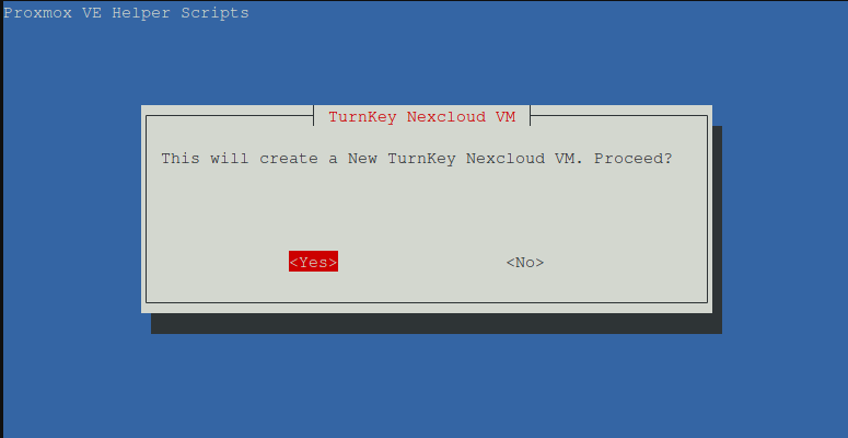 Helper Scripts TUI displaying a confirmation prompt to proceed with installation
