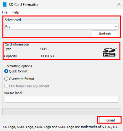 SD Card Formatter application
