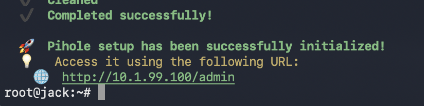 Setup complete with URL http://10.1.99.100/admin