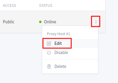 Edit Proxy Host