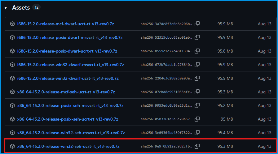 MinGW GitHub Releases Page