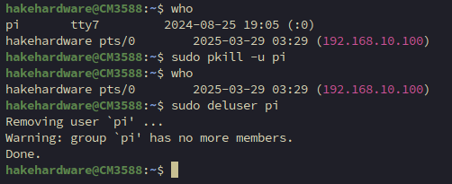 Deleting Default Pi User on CM3588