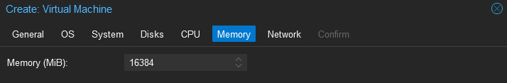 Proxmox Create VM Memory Tab