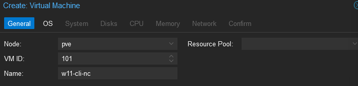 Proxmox Create VM General Tab