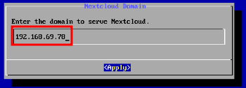 TurnKey Nextcloud Domain dialog with IP address entered