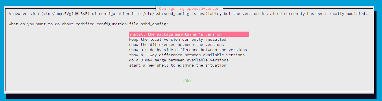 OpenSSH server configuration prompt