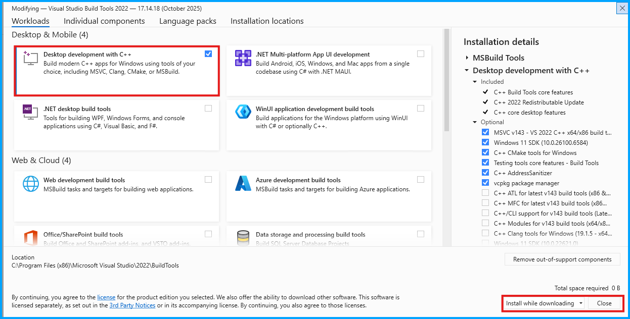 Visual Studio Build Tools C++ Install