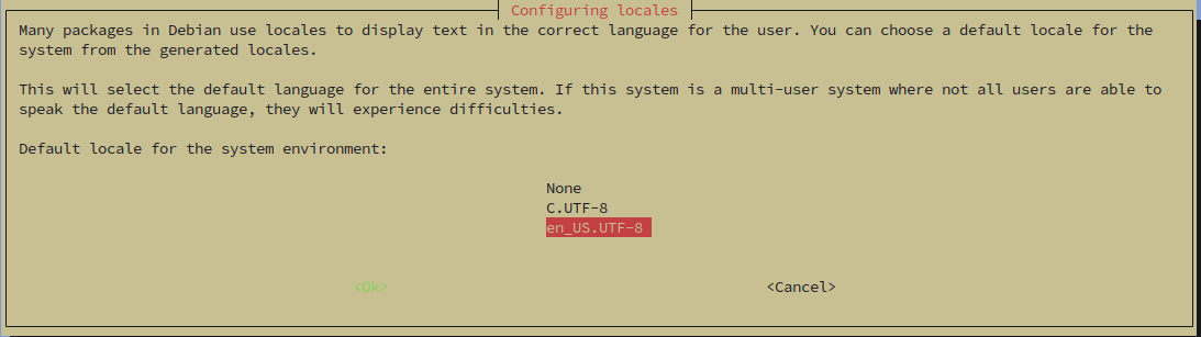 Default locale configuration screen